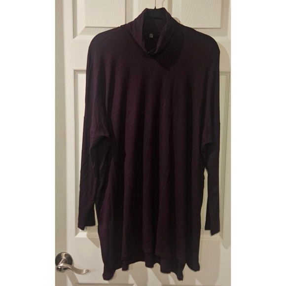 Eileen Fisher Tops - Eileen Fisher XL Eggplant Turtleneck Tunic Top Oversized Stretch Knit Purple